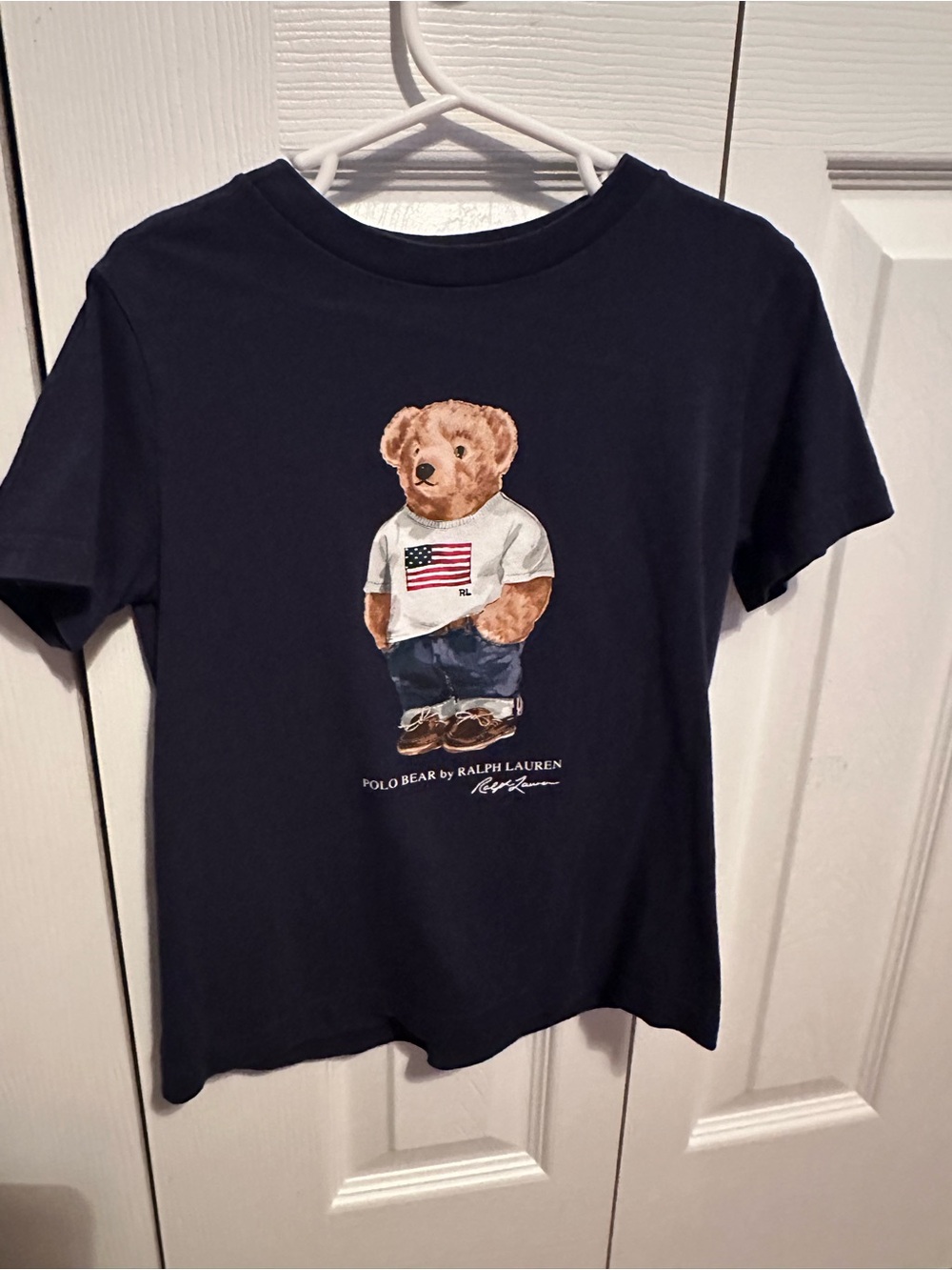 Polo by Ralph Lauren Navy Polo Bear Tee with Flag Graphic